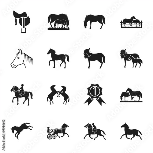  horse 16 black simple icons set for web