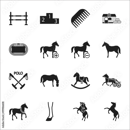  horse 16 black simple icons set for web