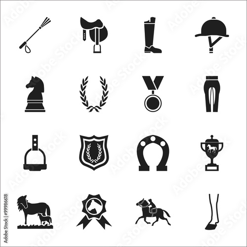  horse 16 black simple icons set for web