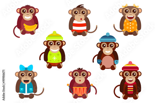 Fototapeta Naklejka Na Ścianę i Meble -  Happy cartoon monkey dancing party birthday background