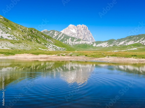 Beautiful Gran Sasso mountain lake, Campo Imperatore, Italy