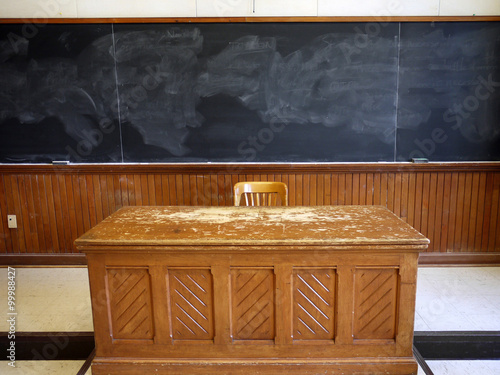old fashioned wooden teacher's desk in classroom © Spiroview Inc.