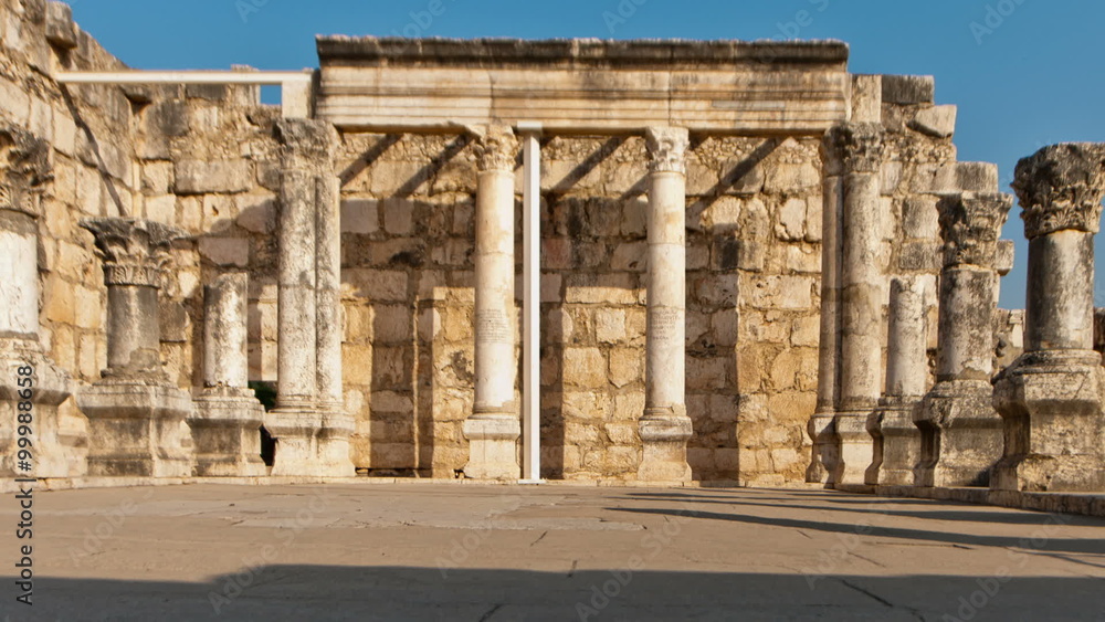 Panning shot of Dolly time-lapse of the old synagogue in Capernuam, Israel Panning shot of Dolly time-lapse of the old synagogue in Capernuam, Israel