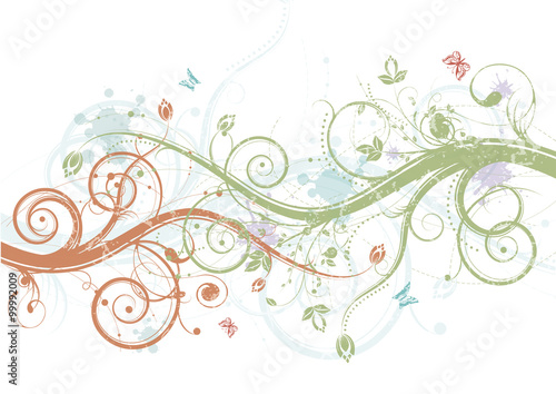Spring floral background with watercolor  vector illustration