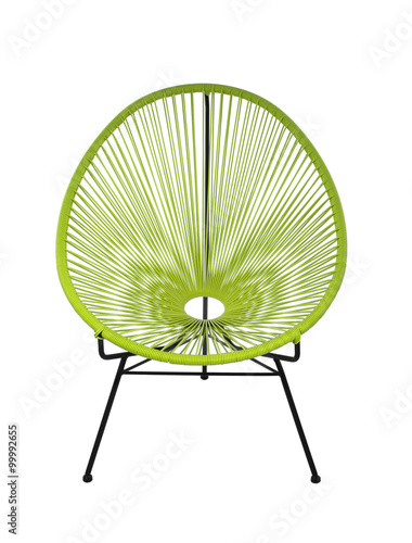 Green Outdoor Chair on White Background, Front View