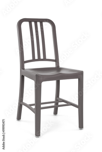 Gray Plastic Outdoor Chair on White Background  Three Quarter View