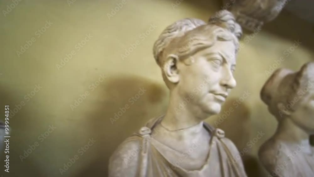 Tracking shot of head and shoulder sculptures inside Vatican Tracking shot of head and shoulder sculptures inside Vatican