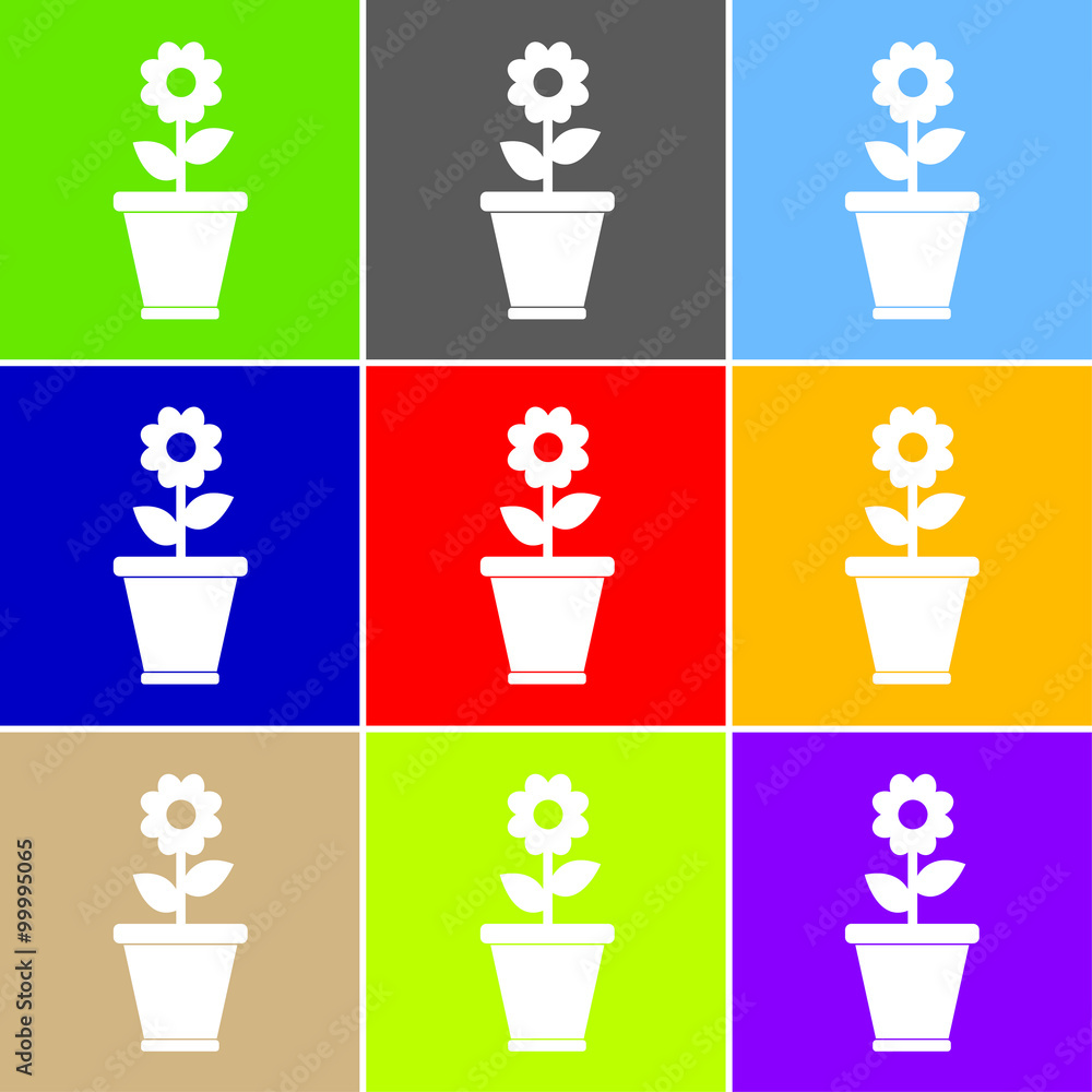 Flower in a pot sign icon, vector illustration. Flat design styl Flower in a pot sign icon, vector illustration. Flat design styl