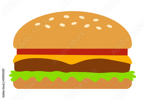 Hamburger / cheeseburger flat color icon for food apps and websites