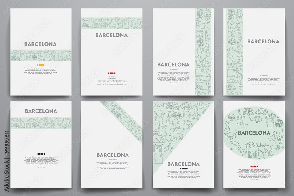 Corporate identity vector templates set with doodles Barcelona theme Corporate identity vector templates set with doodles Barcelona theme