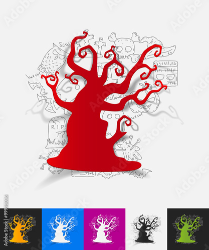 tree paper sticker with hand drawn elements