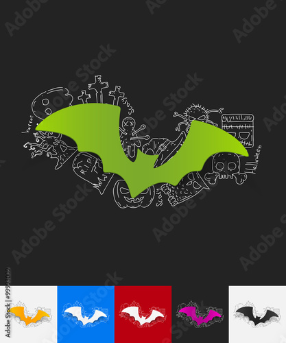 bat paper sticker with hand drawn elements