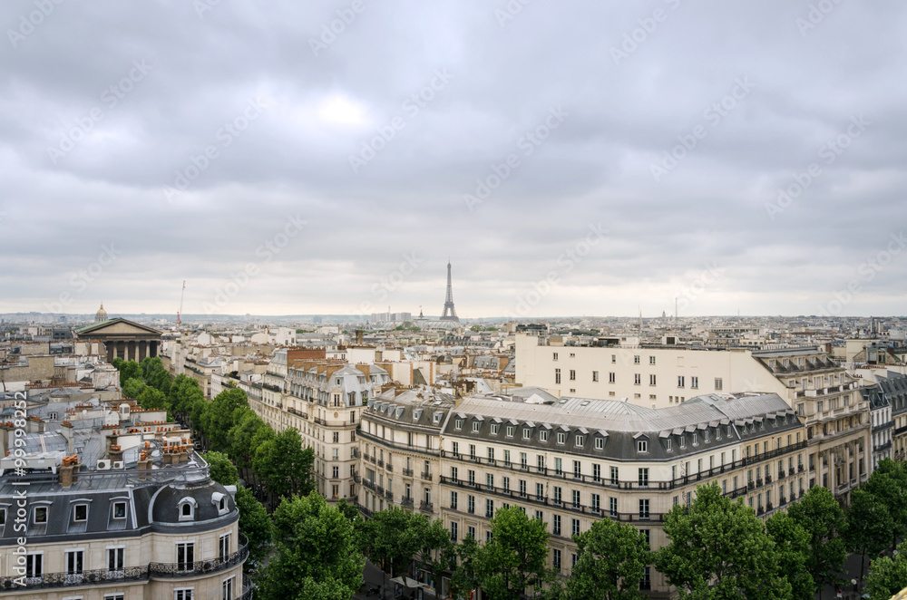 Rooftop Paris Skyline with Madeleine Church and Eiffel Tower Rooftop Paris Skyline with Madeleine Church and Eiffel Tower