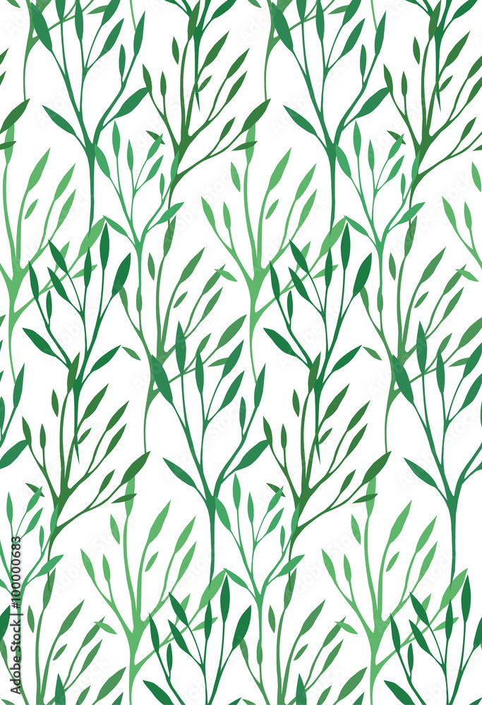 Seamless texture with green leaves and branches 