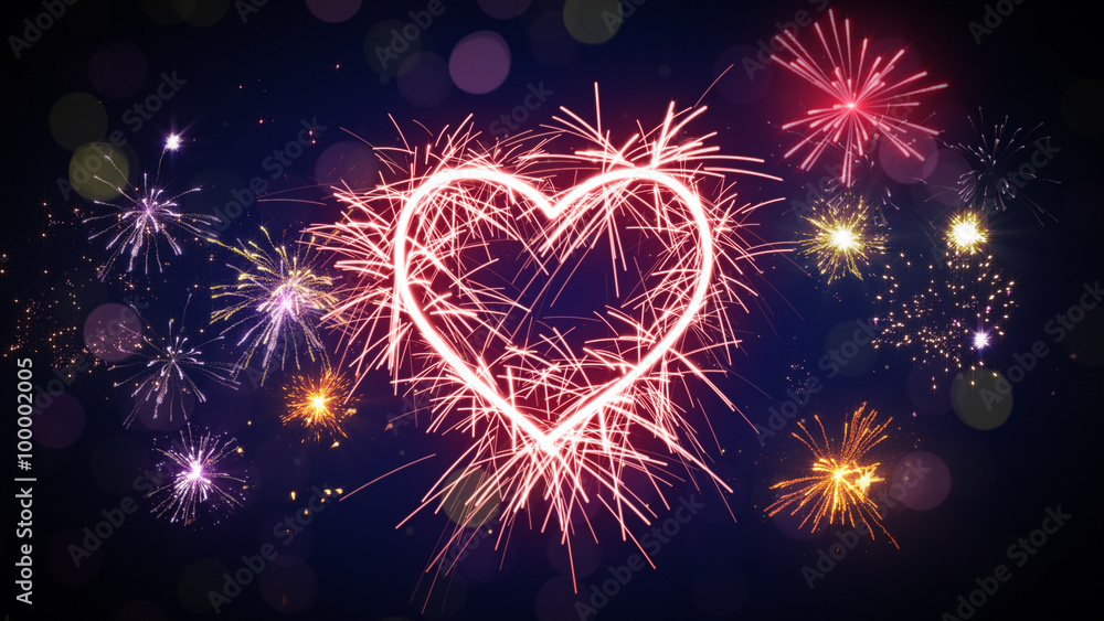 sparkler heart shape and fireworks sparkler heart shape and fireworks