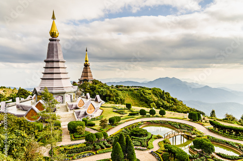Landscape of two pagodas Noppamethanedol & Noppapol Phumsiri in an Inthanon mountain,Chiang Mai, Thailand. © Mongta Studio