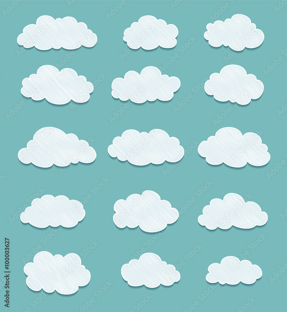 set of lined clouds with shadows. vector