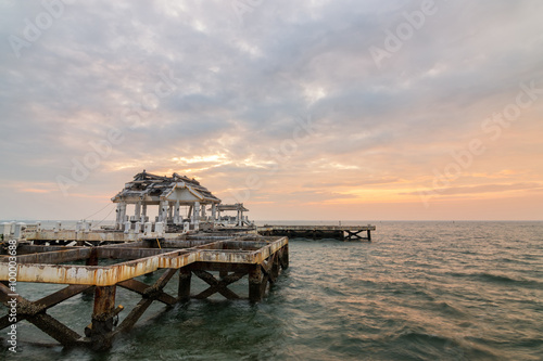 Old Pavilion in the sea at sunset