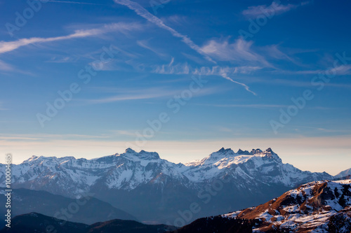 Sunset over winter Alps