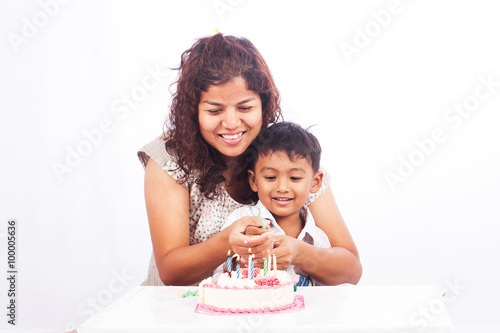 Mother and son Birthday With Cake
