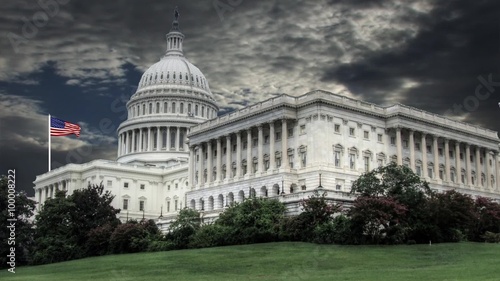 Washington DC Capitol Building with Background Clouds in Time Lapse