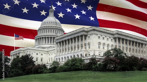 Capitol Building Washington DC with Waving Flag in the Background