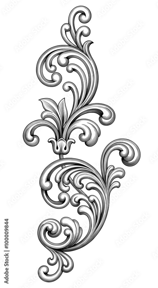 Vintage Baroque Victorian frame border floral ornament leaf scroll engraved  retro flower pattern decorative design tattoo black and white Japanese  filigree calligraphic vector heraldic swirl Stock Vector | Adobe Stock