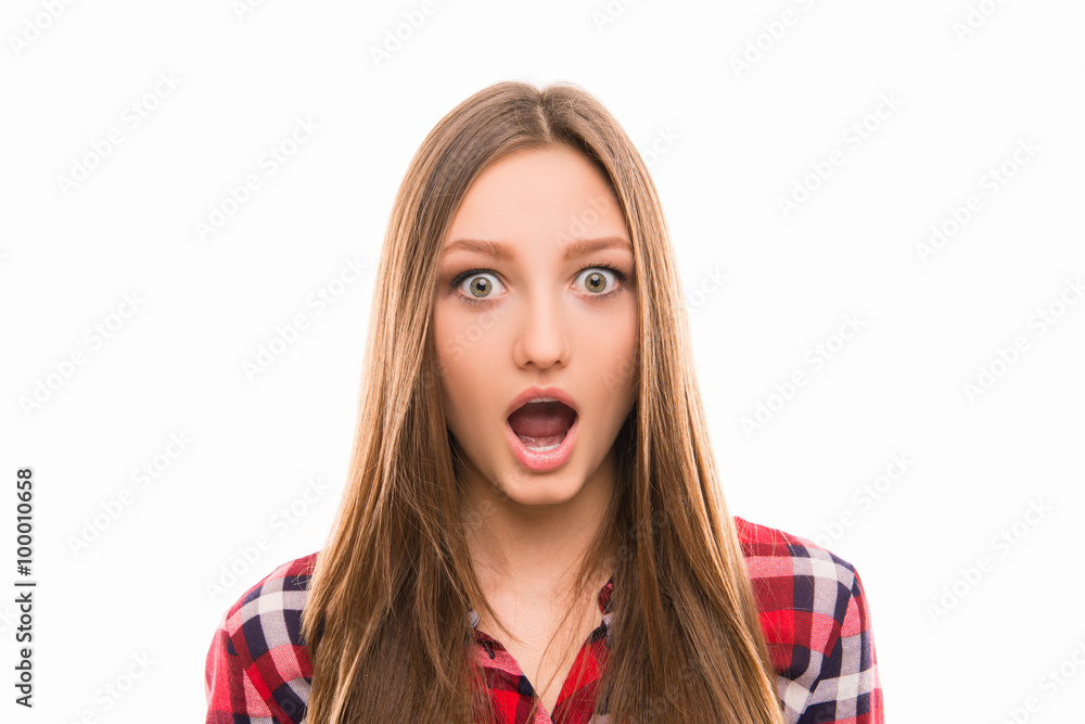 Φωτογραφία Closeup photo of astonished cute girl opening mouth