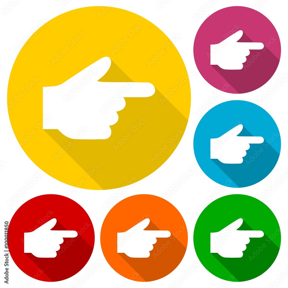 Hand icon, hand cursor icons set with long shadow Hand icon, hand cursor icons set with long shadow