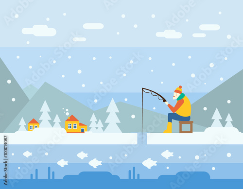 Winter Fishing. Vector Illustration