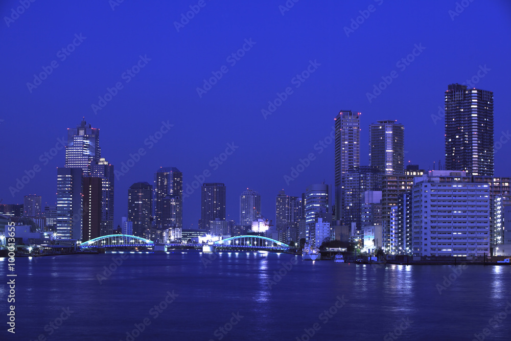 Fototapeta premium Most Kachidoki i rzeka Sumida w Tokio, Japonia