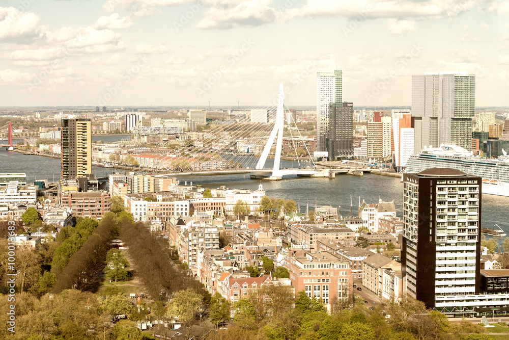 Beautiful aerial view of Rotterdam skyline