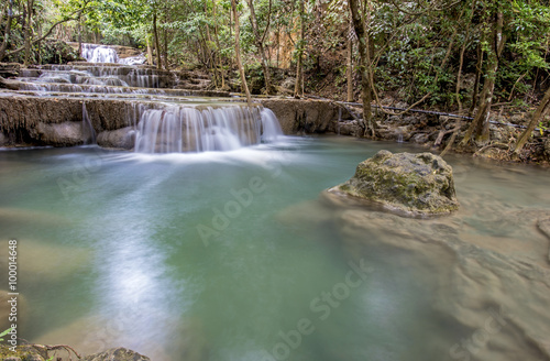 Fototapeta Naklejka Na Ścianę i Meble -  tropical waterfall in deep forest of Kanchanaburi province, Thailand