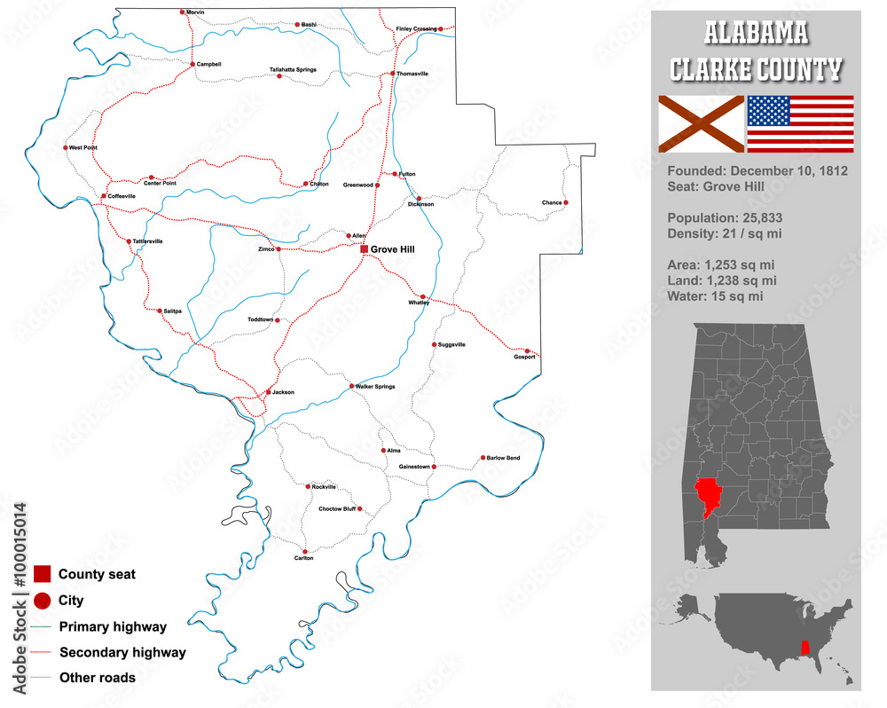 Obraz premium Large and detailed map and infos about Choctaw County in Alabama.