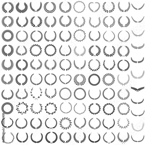 Set of one hundred and one silhouettes of laurel wreaths, vector illustration.