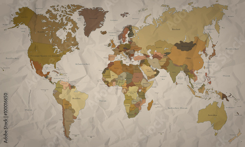 Fototapeta samoprzylepna Mapa świata - historyczna mapa z historią (wysoki stopień szczegółowości)