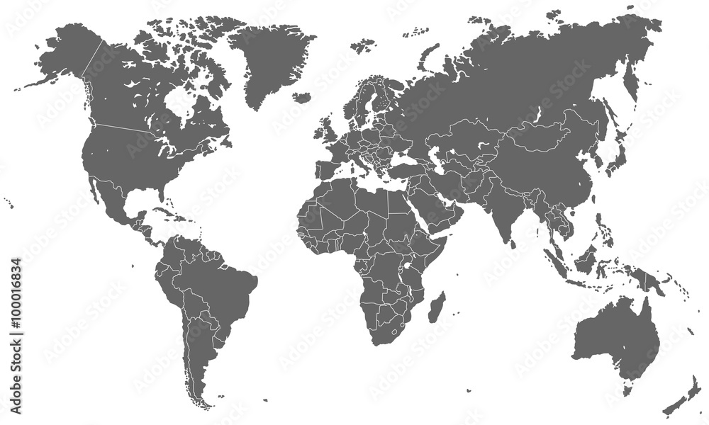 Fototapeta premium Mapa świata - ciemnoszary (wysoki stopień szczegółowości)