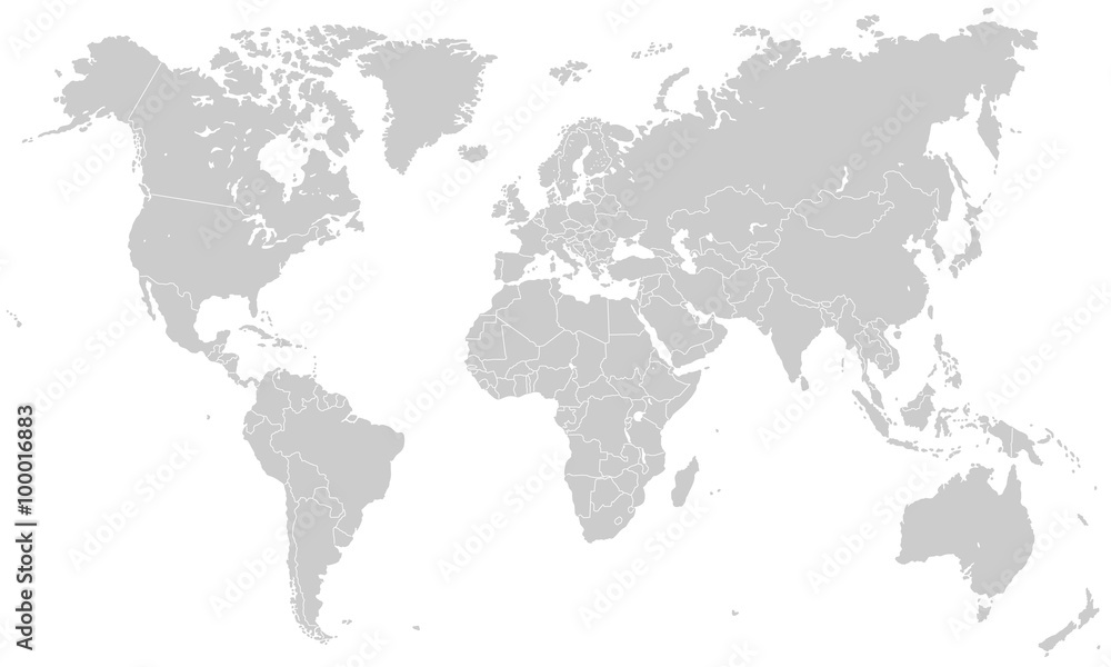 Obraz premium Mapa świata - jasnoszary (wysoki stopień szczegółowości)
