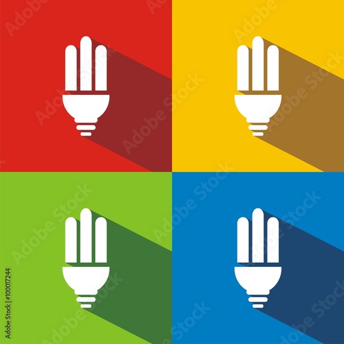 Icono de una bombilla sobre fondos de colores. Ilustración vectorial