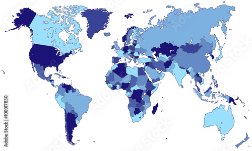 Weltkarte - einzelne L  nder in Blau