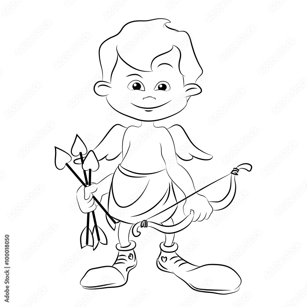 Obraz premium Valentine Day cupid angel cartoon style vector illustration. Cupid cartoon kids vector illustration, Cute playfull Valentine Amur isolated on white background 