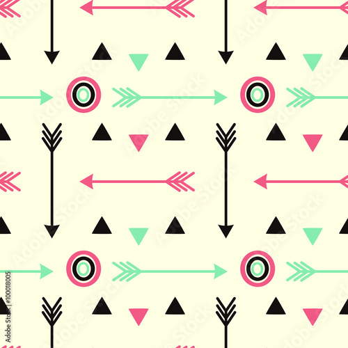 hipster arrows pink black and fluorescent green with circles seamless vector pattern background illustration
