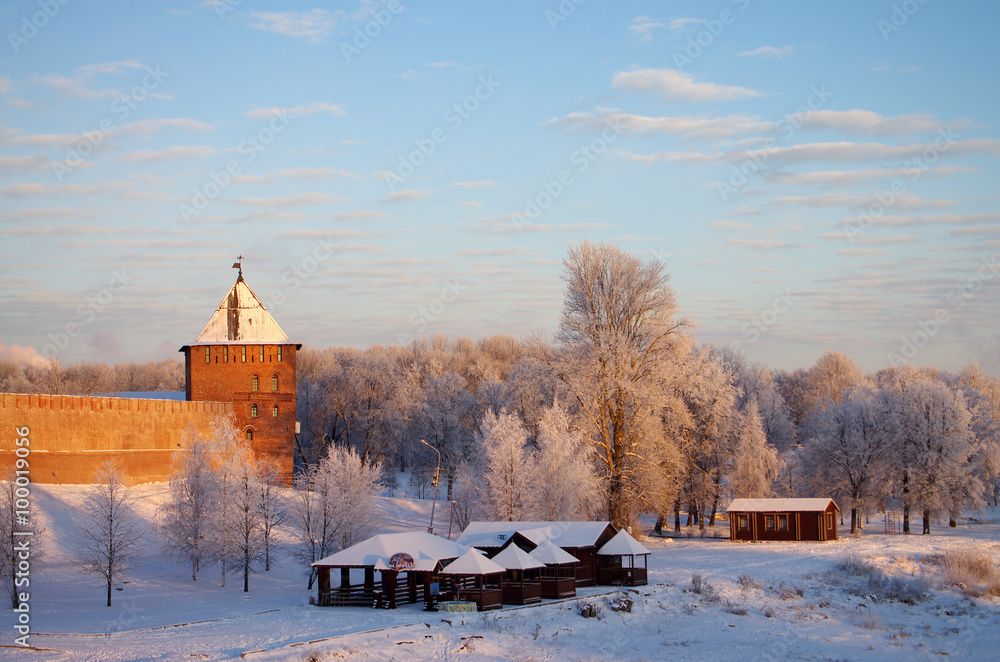 Novgorod Kremlin in winter day in Veliky Novgorod, Russia