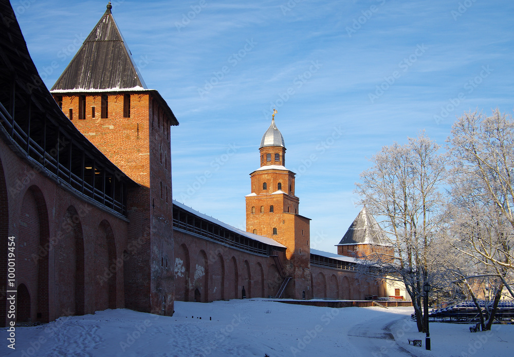 Novgorod Kremlin in winter day in Veliky Novgorod, Russia