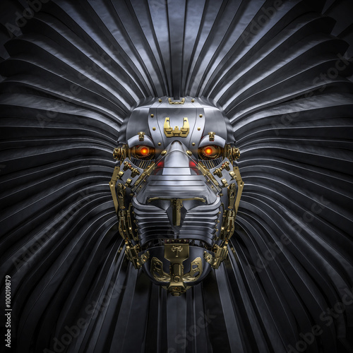 Fototapeta Naklejka Na Ścianę i Meble -  Hear Me Roar / 3D render of metallic robot lion