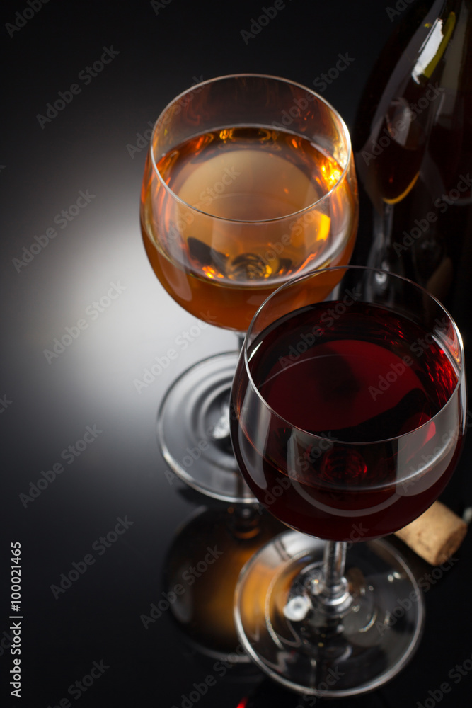 wine and wineglass on black wine and wineglass on black