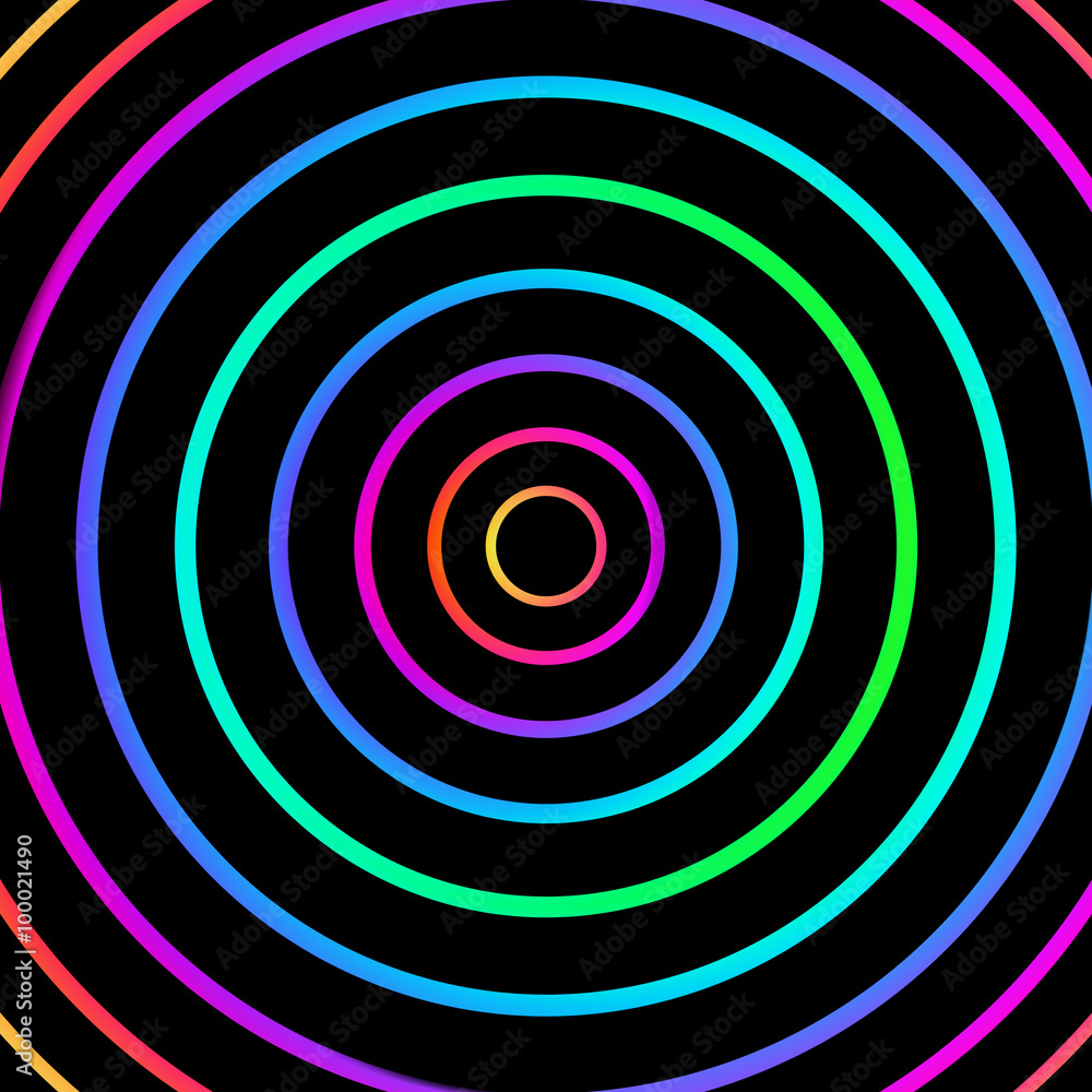 Naklejka premium Multicolored graduated circles on black.