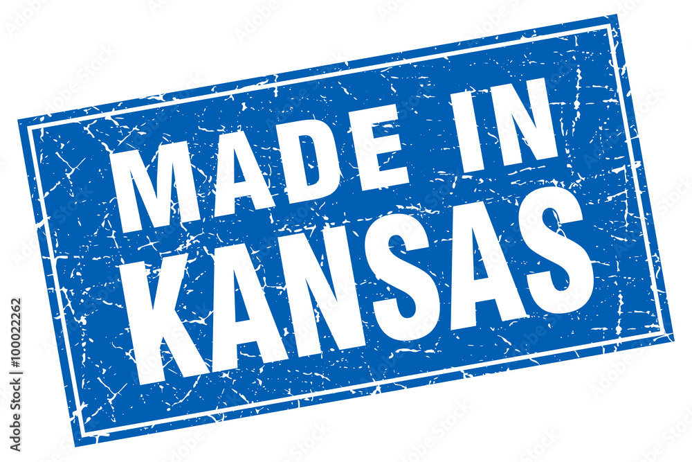 Kansas blue square grunge made in stamp Kansas blue square grunge made in stamp