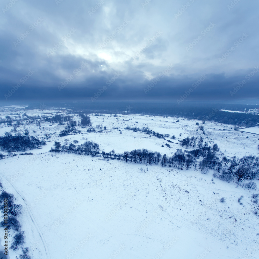 Aerial view in the winter landscape