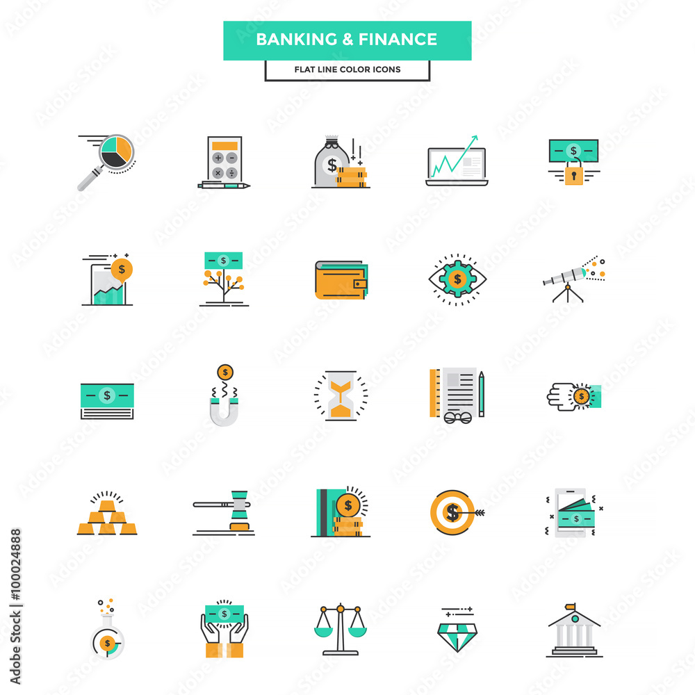 Flat Line Color Icons- Banking and Finance Flat Line Color Icons- Banking and Finance